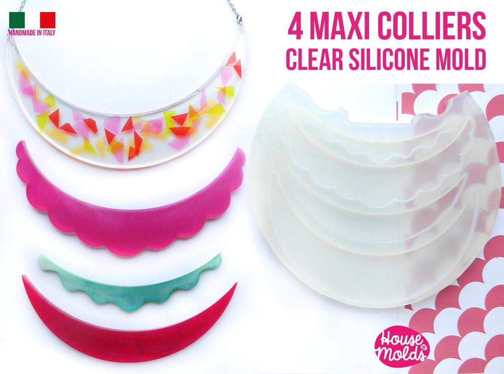 4 Maxi Colliers Clear Mold :2 half moon + 2 scalloped - Transparent Mold very shiny easy to use MADE IN ITALY