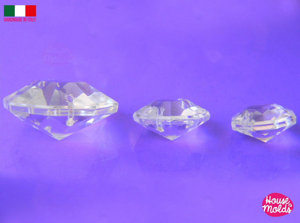 5 Diamonds Clear mold ,3D-resin Cystals Diamonds , premade holes, super glossy , clear silicone mold from House Of Molds, italy