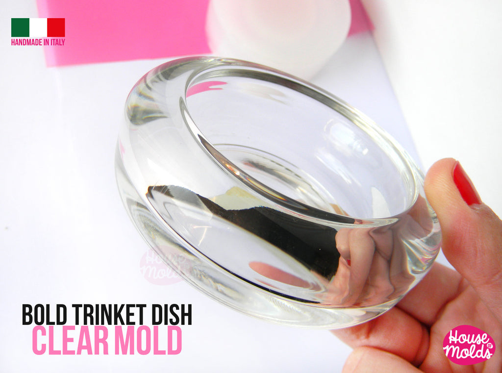 Bold Trinket Dish / Candleholder/ Round Vase  Clear Mold - -90 m  diameter x 34 mm tall-super glossy resin reproduction