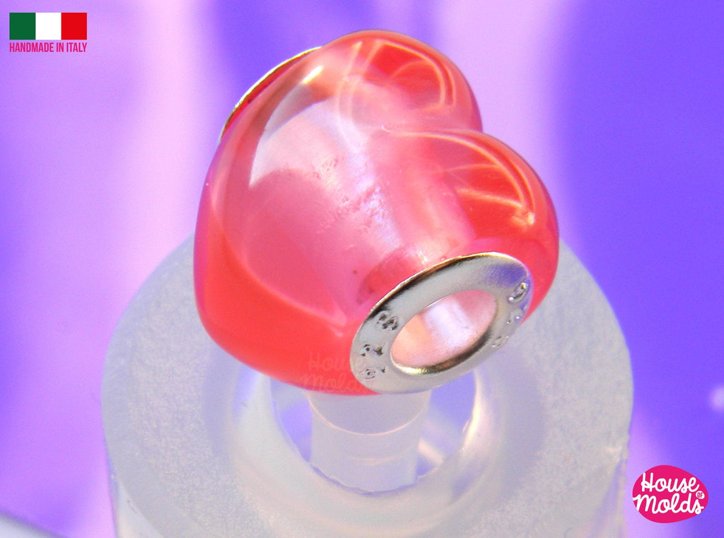 3D Heart Drilled bead Clear Mold , puffy heart bead 16 mm x 13 mm , thickness on center 13 mm , super shiny Special House of mold design
