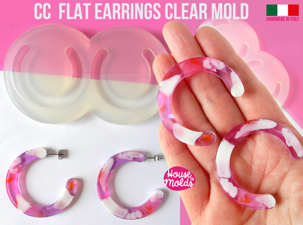 *READY TO SHIP * CC Flat Earrings Hoops Clear Mold , 47 mm diameter 4 mm thickness ,  very  easy to use Transparent Mold ,  super shiny - house of molds