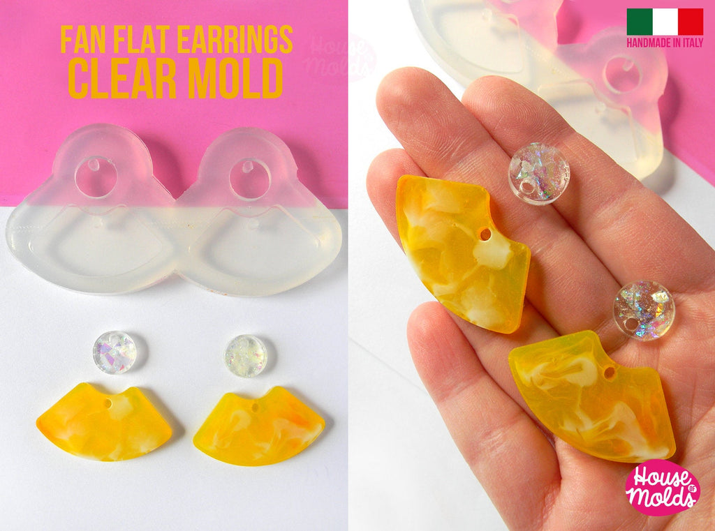 IMPERFECT Fan Flat Dangle earrings Clear Mold ,Premade Holes , 4 cavity, very  easy to use Transparent Mold ,  super shiny - house of molds