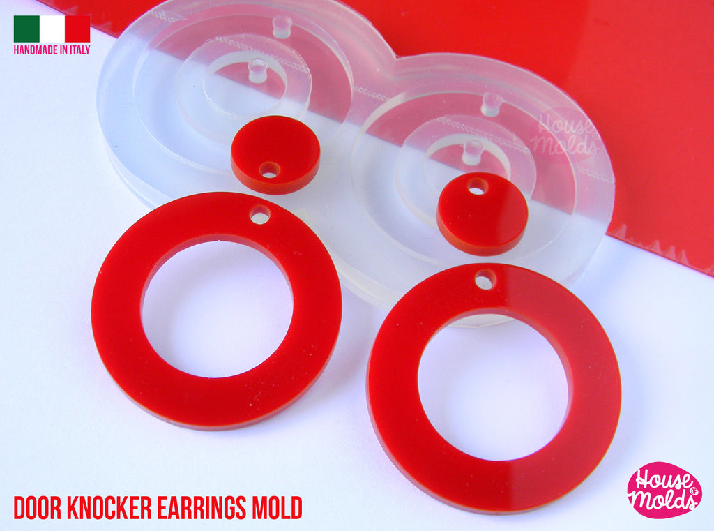 Door Knocker Round Circles earrings Clear Mold ,Premade Holes  tot 4 cavity, easy to use Transparent Mold ,  super shiny - house of molds