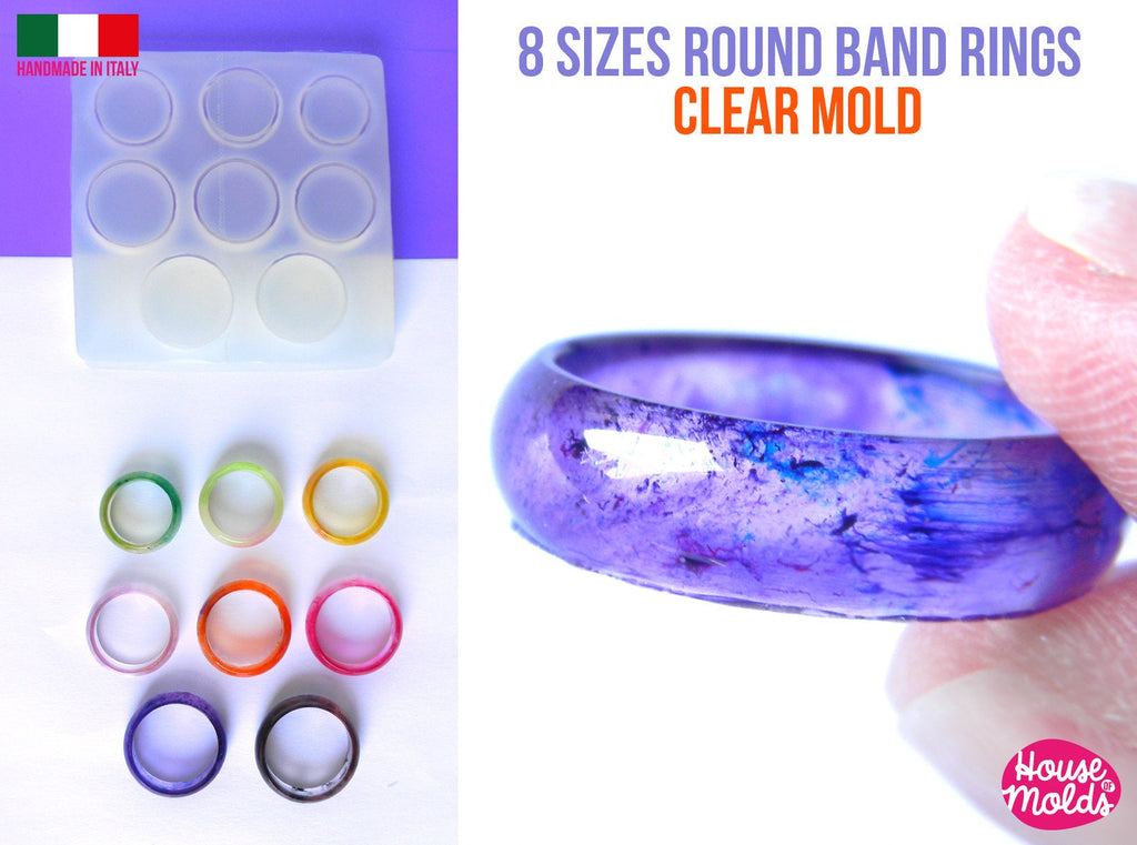 8 Sizes Round Edges Band Rings Clear Mold, Multisize Band rings 7 mm tall  from Usa size  6 to 13 -super glossy resin creations