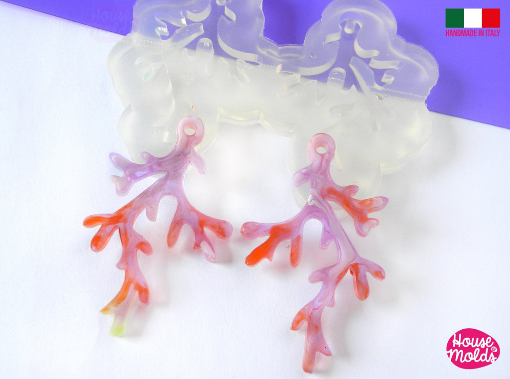 Flat Coral earrings Clear Mold ,Premade Holes ,very easy to use Transparent Silicone Mold , super shiny - house of molds
