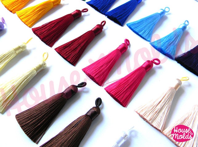 Luxury Shiny Silk Tassels - 65 mm long- 12 Colours to choose-perfect for earrings-necklace decorations making -soft and light poly silk