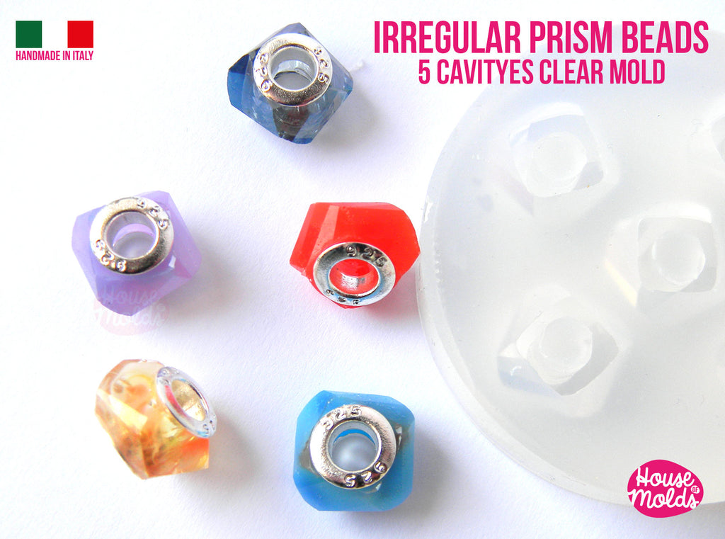 Irregular Prism Beads 5 cavityes 13 x 13 mm Faceted Beads Clear Molds , house of molds
