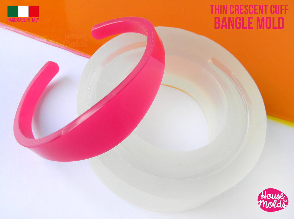 Crescent Thin Cuff Bangle Clear Mold , 56 mm diameter , resin bangle mold,super shiny results - house of molds special  design