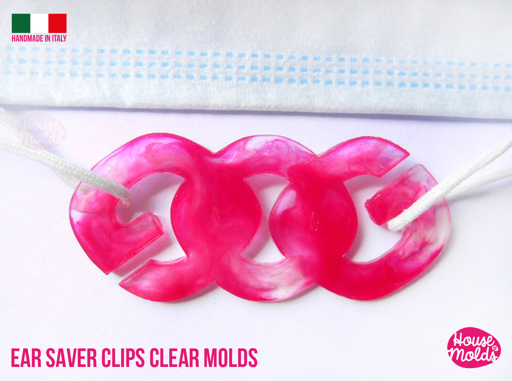 Ear Saver Clips Clear Molds , Chain Design 01 - measurements 73 mm x 32 mm -  thickness 2 mm - super shiny - house of molds