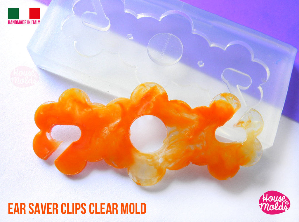 Ear Saver Clips Clear Molds , Flowers Design 02 - measurements 72 mm x 34 mm -  thickness 2 mm - super shiny - house of molds