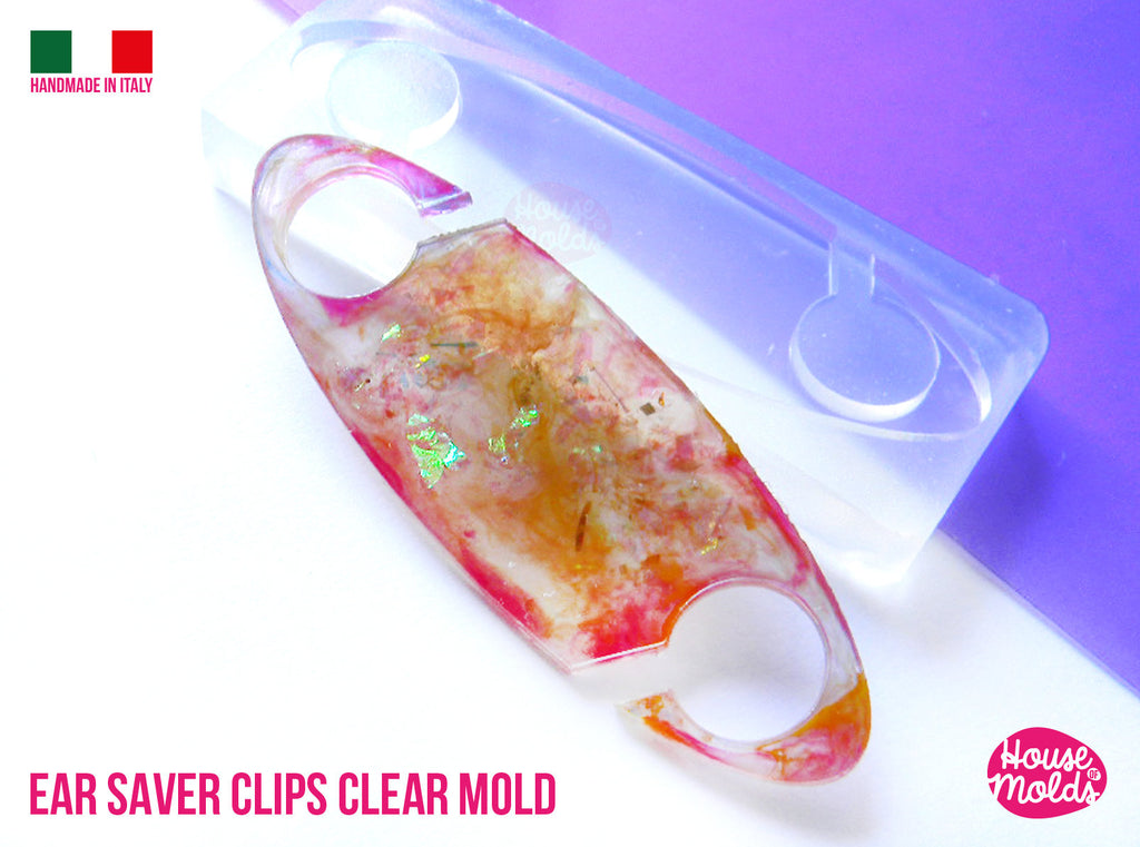 Ear Saver Clips Clear Molds , Oval Design 04 - measurements 68 mm x 23 mm -  thickness 2 mm - super shiny - house of molds