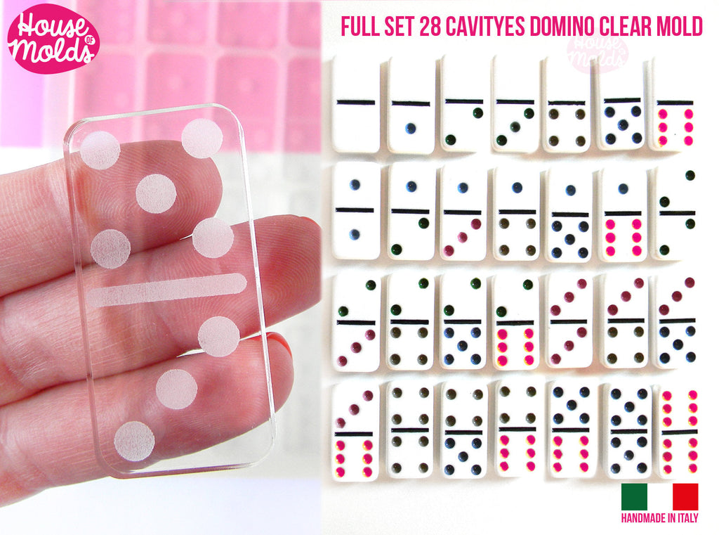 DEFECTED A - Full Set 28 cavityes real size Domino Clear Silicone Molds  - Play domino with dots engraved silicone clear molds