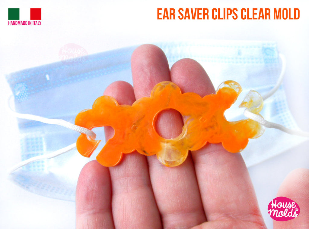Ear Saver Clips Clear Molds , Flowers Design 02 - measurements 72 mm x 34 mm -  thickness 2 mm - super shiny - house of molds