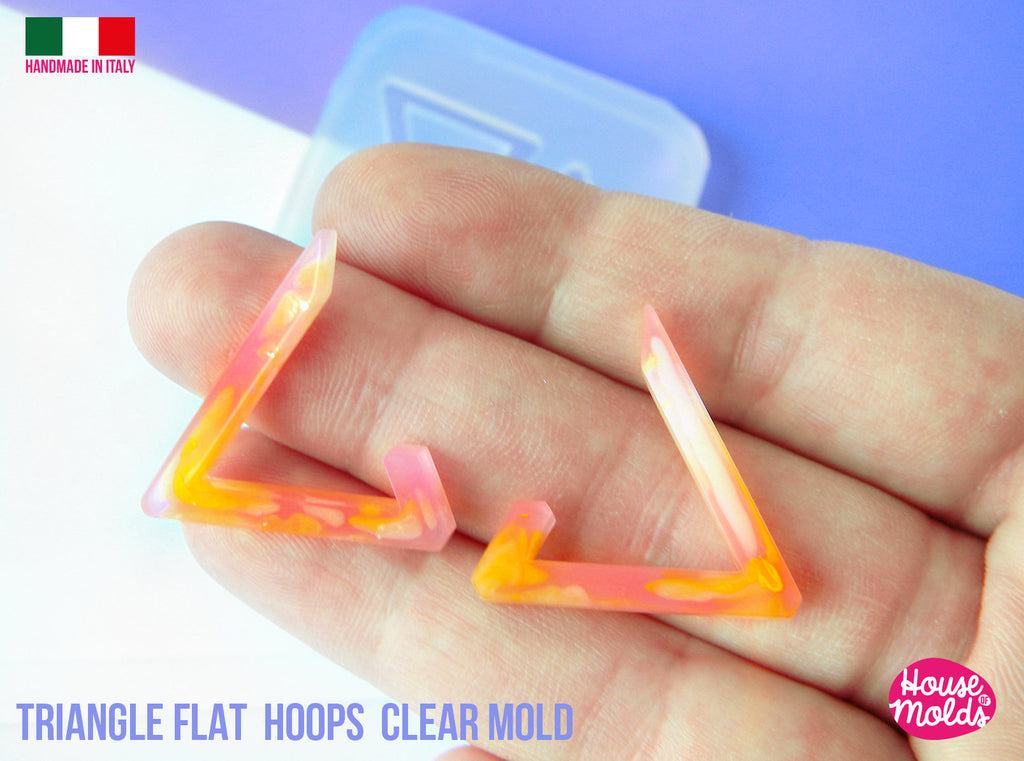 TRIANGLE earrings Hoops Clear Mold , 28 x 26 mm  4 mm thickness ,  very  easy Transparent Mold ,  super shiny - house of molds