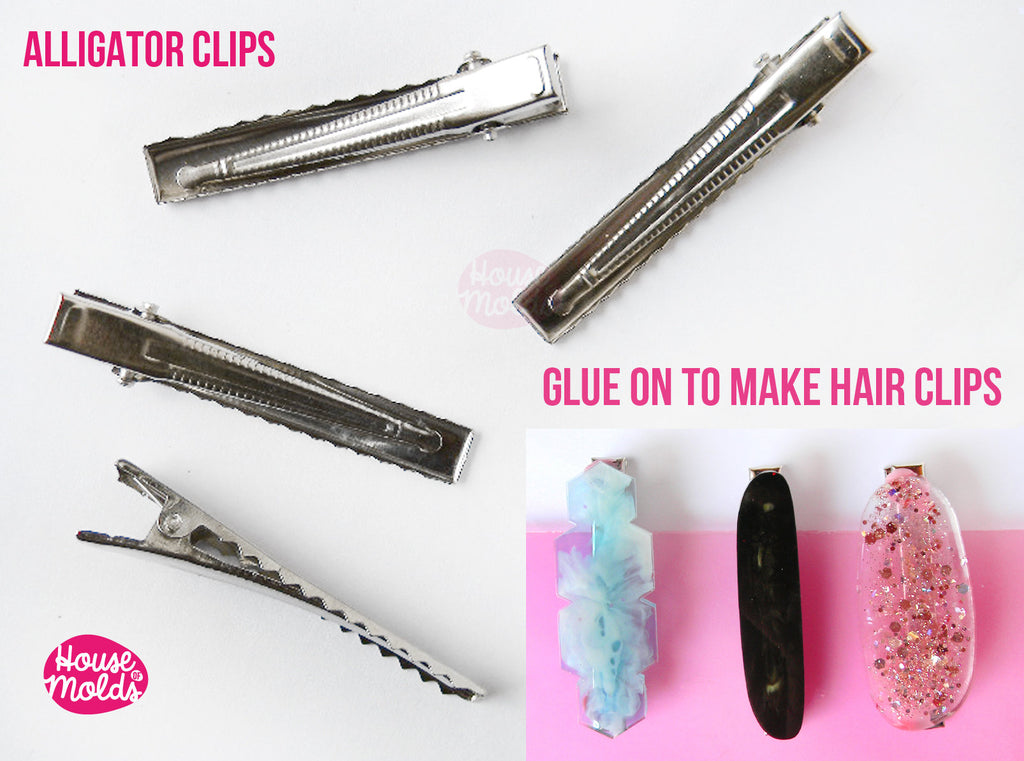 Alligator Hair Clips Blanks -Platinum Colour Glue on Hair accessories  -  56 mm lenght , 8 mm width -house of molds