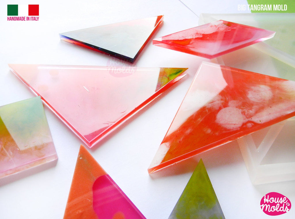Big Tangram Puzzle Clear Silicone Mold  - ideal to make kids games or table decorations, wall art and more  -14x 14 cm made in Italy