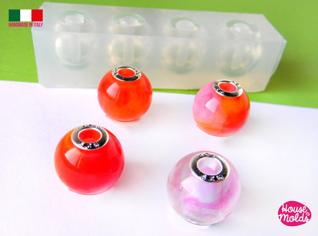 Spherical Drilled Beads 4 cavityes Clear Mold ,Mold for Big  Round  Necklaces  Beads  17  mm diameter 5,5 mm inner hole - super glossy !