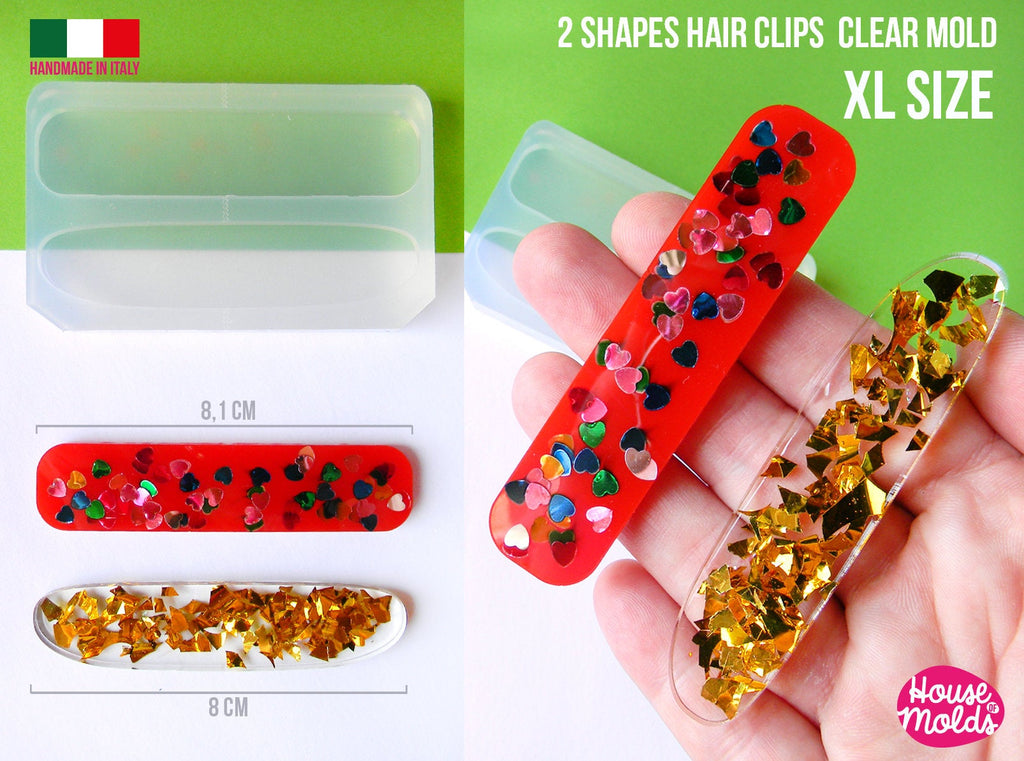 XL Hair Clips 2 Flat Shapes Clear Mold - Organic and Rounded Rectangle  - Transparent Silicone Mold super shiny  House of molds - HOMHCORRXL