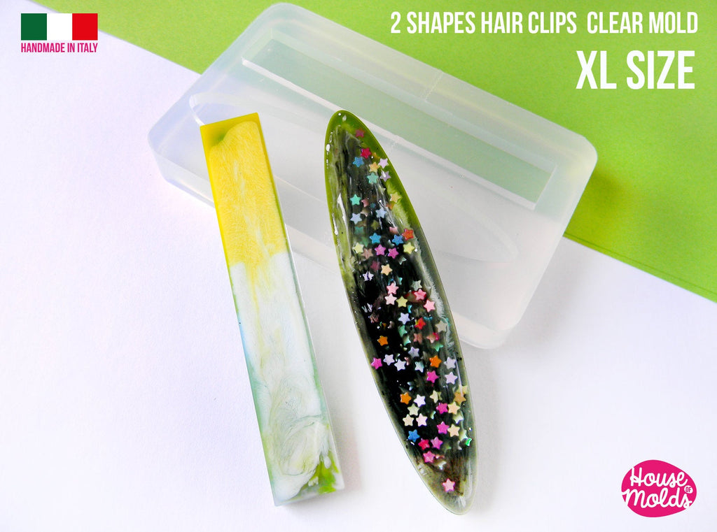 XL Hair Clips 2 Flat Shapes Clear Mold - Oval and straight rectangle  - Transparent Silicone Mold super shiny  House of molds -
