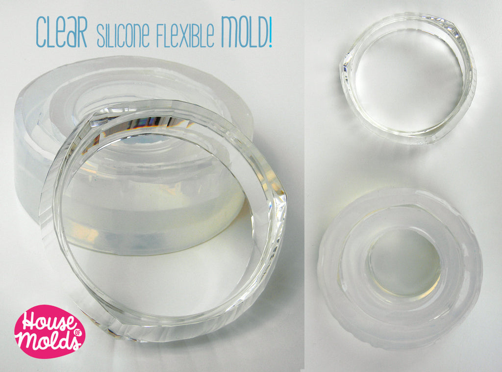 Modern Faceted Bangle Mold , 68 mm inner diameter - 25 mm tall bangle , Clear Rubber mold super shiny results