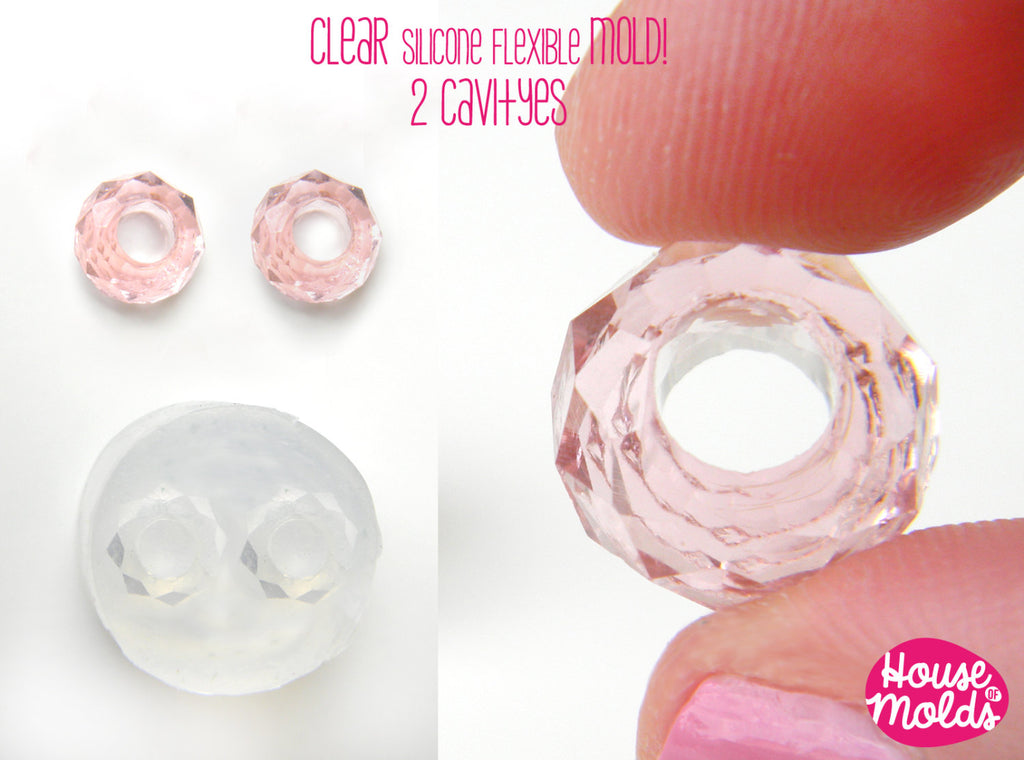 2 Cavityes Clear Mold for Crystal  Facetes  Drilled  Beads ,Mold for 2 European Style Resin beads
