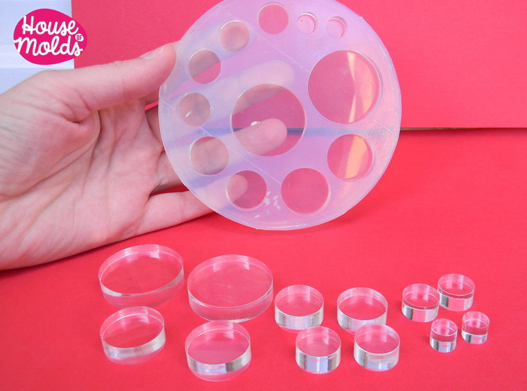 6 Sizes -Multisize Flat Circles Clear  Silicone Mold, transparent Mold with 12 cavityes- perfect for any resin creation