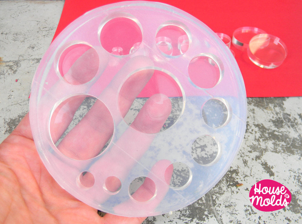 IMPERFECT-  6 Sizes -Multisize Flat Circles Clear  Silicone Mold, transparent Mold with 12 cavityes- perfect for any resin creation