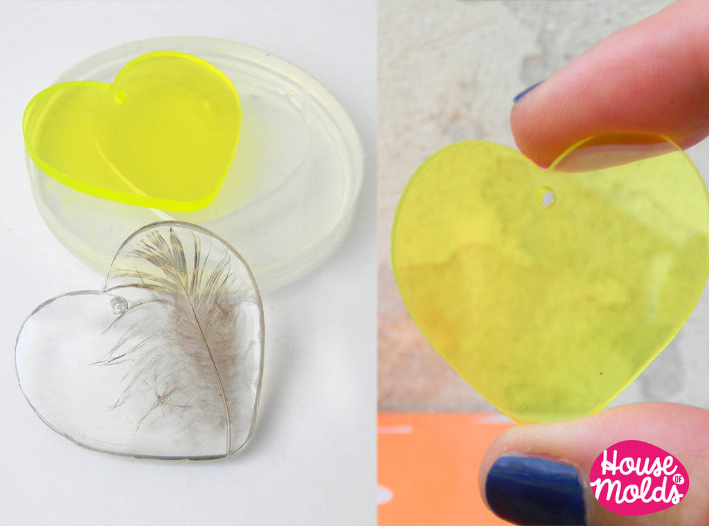 Flat Heart Clear Silicone Mold ,transparent  Mold  to make 36x38mm heart shaped resin earrings , pendants or decorations- super shiny