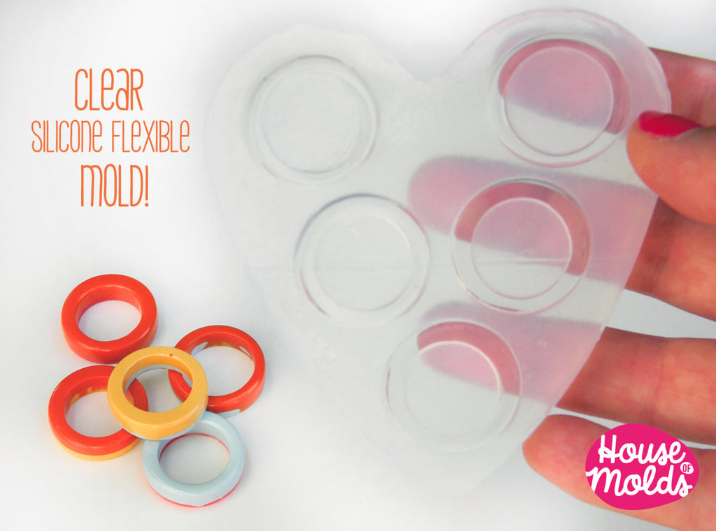 Clear Mold for Multi-size Band rings  , rings maker mold , transparent mold to make 5 sizes rings,super shiny surface silicone mold