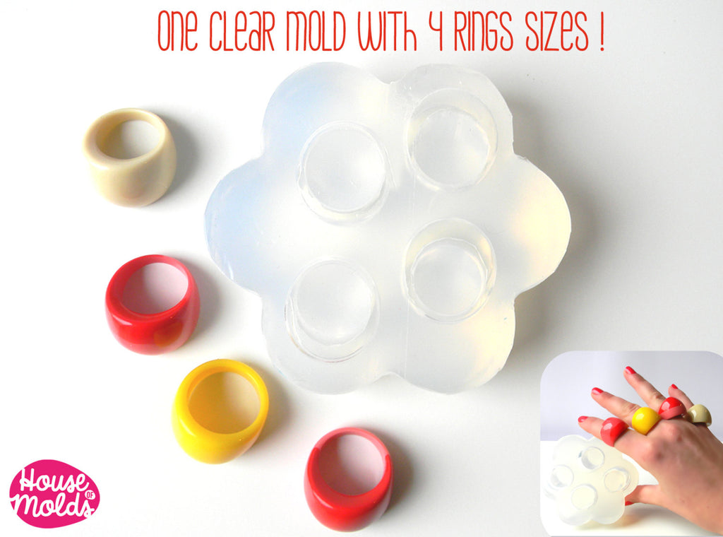 Clear Multi Size Mold ,for 60s resin rings,4 SIZES rings mold,resin rings maker,super shiny results