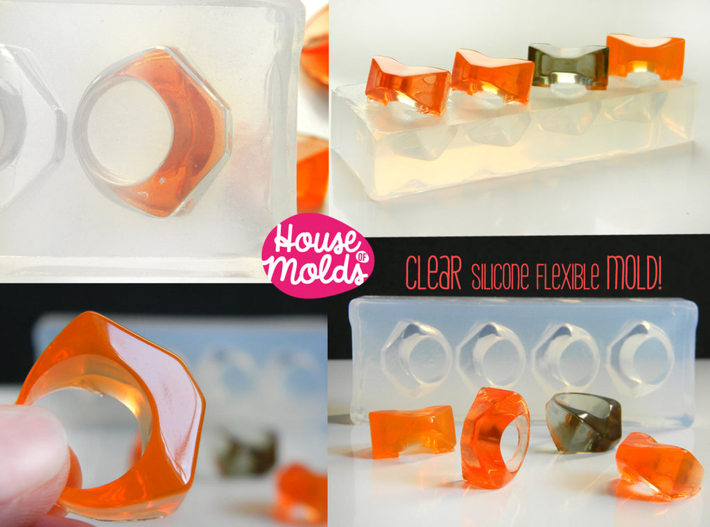 Clear Multi Size Mold for  4 sizes Triangle Rings- Clear  Mold to make 4 resin rings