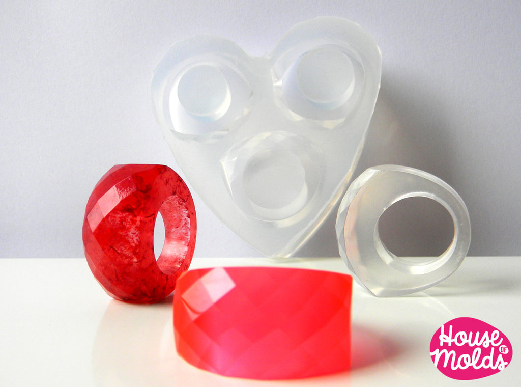 3 sizes Wow Bold faceted Clear Mold, Multi Size  Rings Mold for multifaceted rings-house of molds