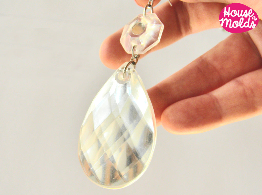 Faceted Teardrop Earrings 1 clear mold with  pre-made holes -flat back- house of molds