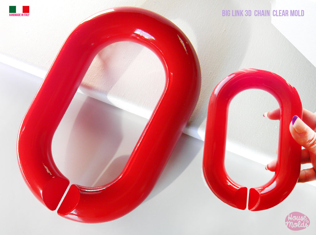HUGE 3D OVAL LINK CHAIN Clear Mold -LINK  size  17  x 11,5 cm and 2,7 cm thickness - Super shiny and glossy surface