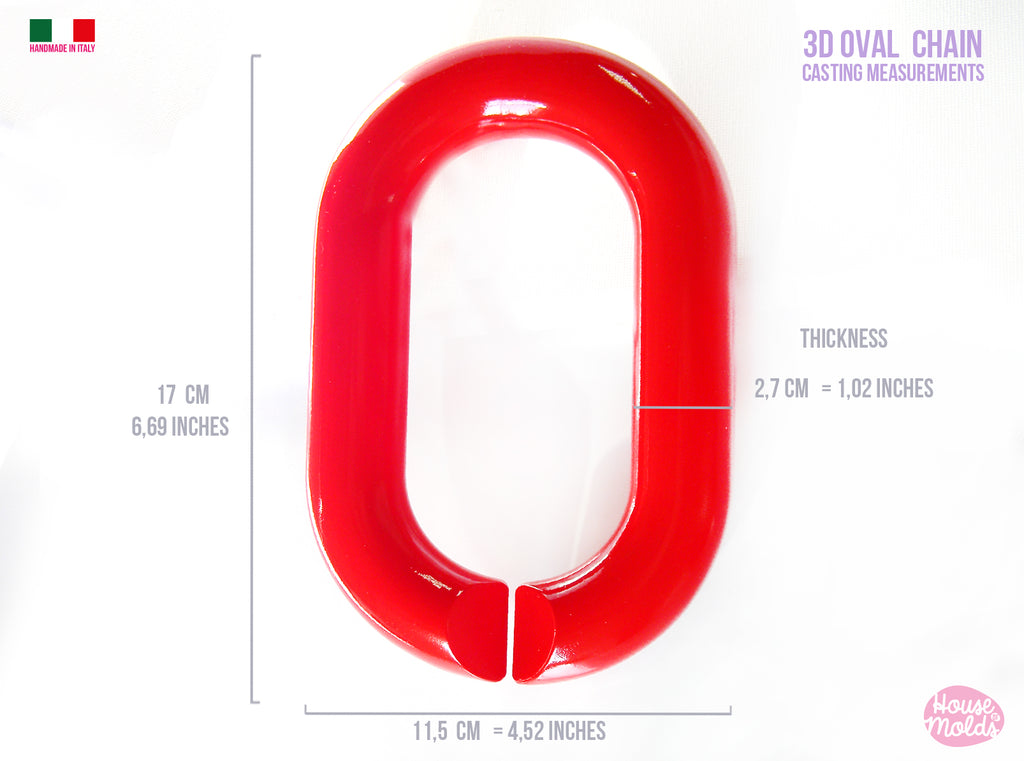 HUGE 3D OVAL LINK CHAIN Clear Mold -LINK  size  17  x 11,5 cm and 2,7 cm thickness - Super shiny and glossy surface