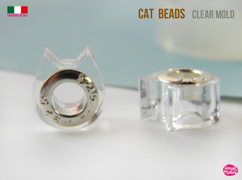 Cats Drilled beads  Clear Mold , 12 mm x 6 mm tall , inner hole 5 mm , super glossy resin casting, easy to use (Copy) (Copy)