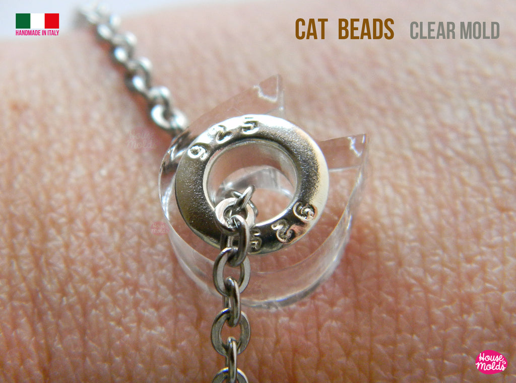 Cats Drilled beads  Clear Mold , 12 mm x 6 mm tall , inner hole 5 mm , super glossy resin casting, easy to use (Copy) (Copy)