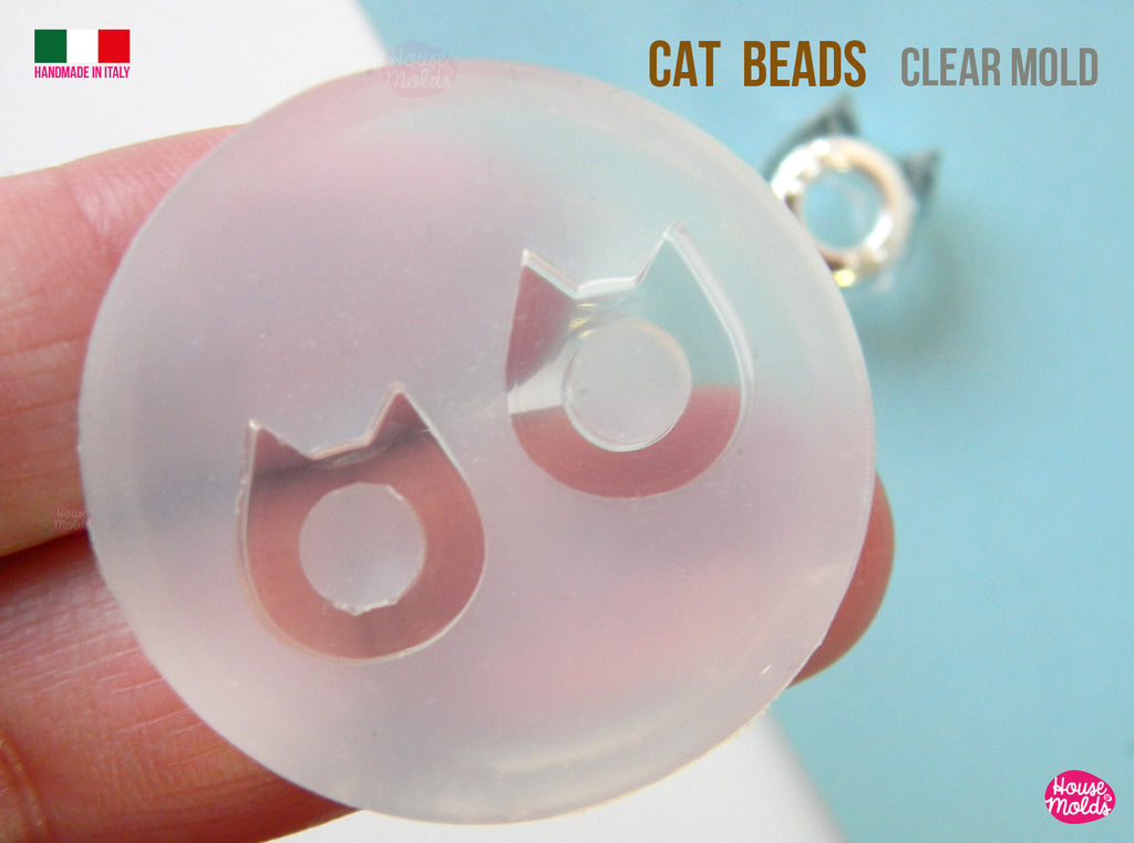 Cats Drilled beads  Clear Mold , 12 mm x 6 mm tall , inner hole 5 mm , super glossy resin casting, easy to use (Copy) (Copy)