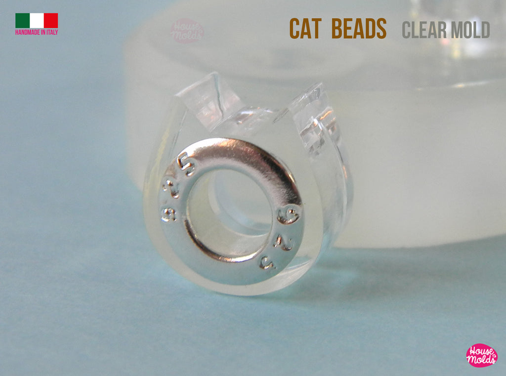 Cats Drilled beads  Clear Mold , 12 mm x 6 mm tall , inner hole 5 mm , super glossy resin casting, easy to use (Copy) (Copy)