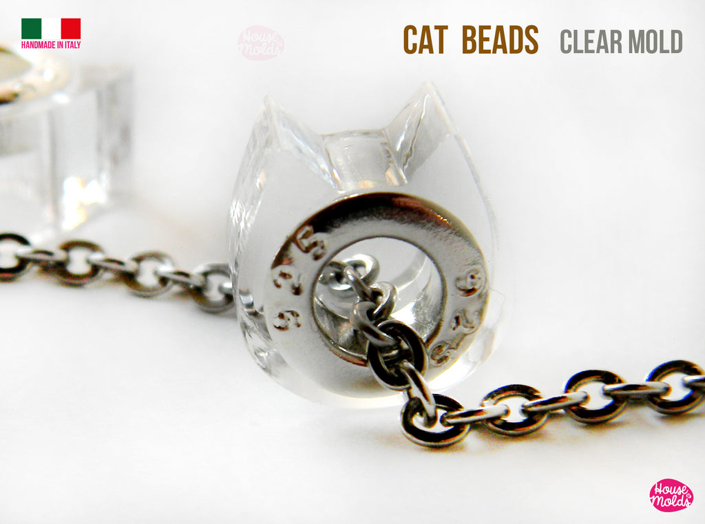 Cats Drilled beads  Clear Mold , 12 mm x 6 mm tall , inner hole 5 mm , super glossy resin casting, easy to use (Copy) (Copy)