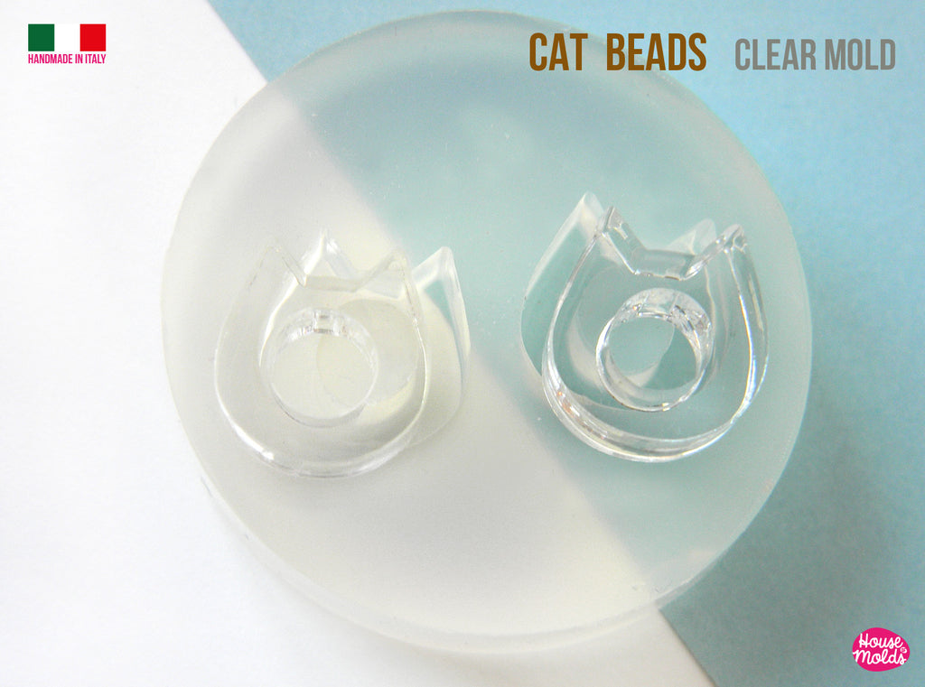 Cats Drilled beads  Clear Mold , 12 mm x 6 mm tall , inner hole 5 mm , super glossy resin casting, easy to use (Copy) (Copy)