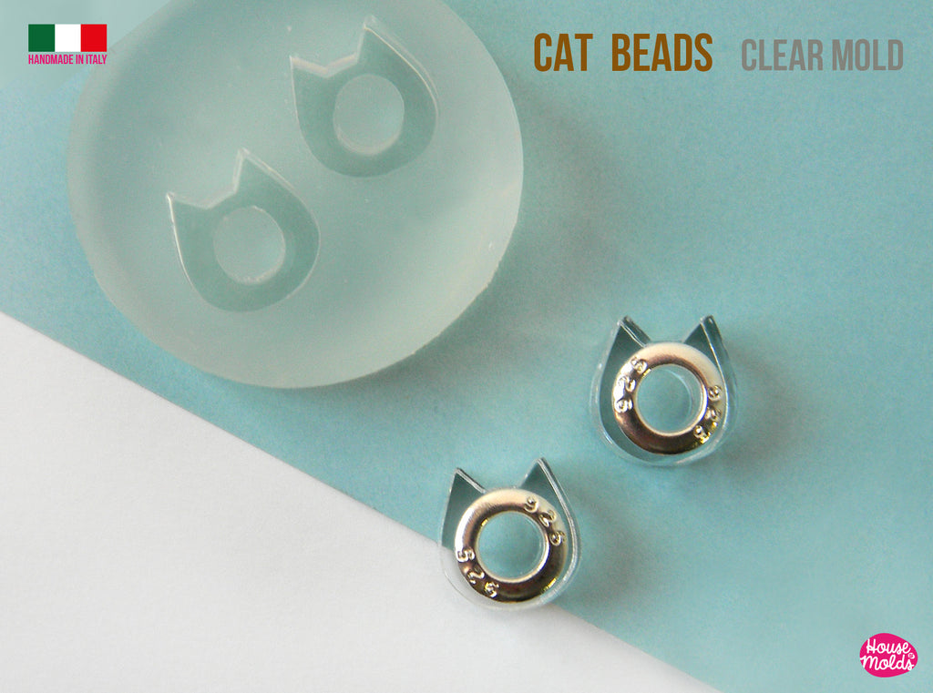 Cats Drilled beads  Clear Mold , 12 mm x 6 mm tall , inner hole 5 mm , super glossy resin casting, easy to use (Copy) (Copy)