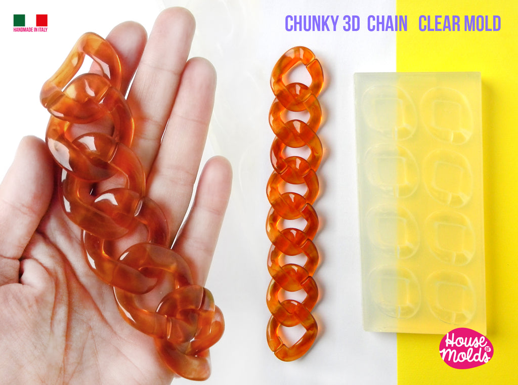 MAXY CHUNKY CHAIN Clear Mold - each chain element is 40 x33  mm -3d Big Chain great to  make resin collier , bangles , bags chain -shiny surface super glossy