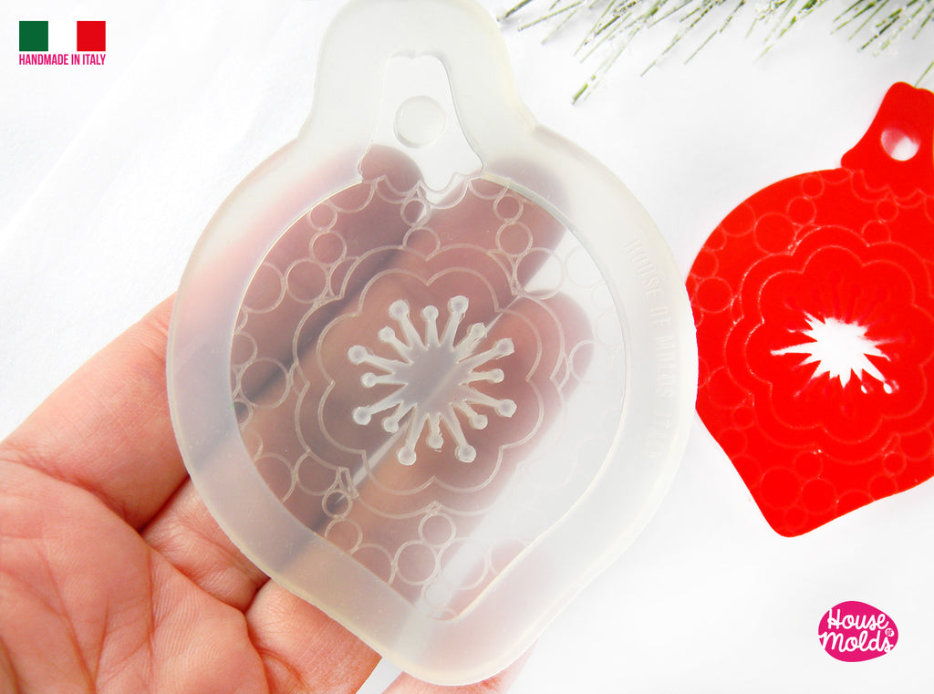 Christmas Vintage  Ornament V1 Clear Mold , flat shape with carved details  76 mm x 54 mm  and 5 mm thickness , premade hole on top, super shiny