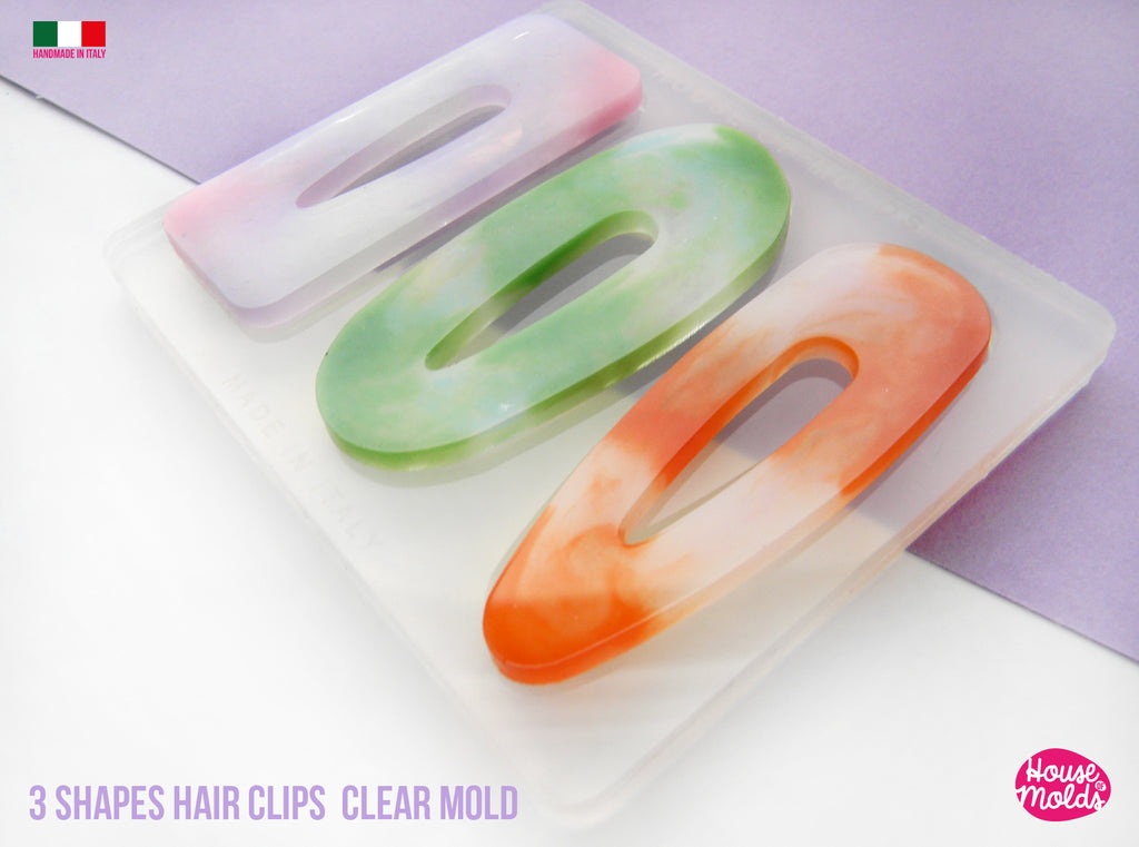 Everyday Hair Clips 3 Flat Shapes Clear Mold  - Transparent Silicone Mold super shiny  House of molds