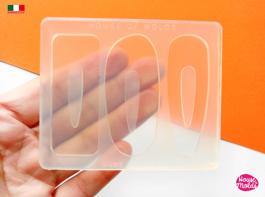 Everyday Hair Clips 3 Flat Shapes Clear Mold  - Transparent Silicone Mold super shiny  House of molds