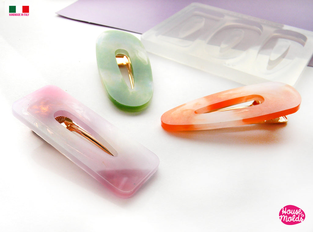 Everyday Hair Clips 3 Flat Shapes Clear Mold  - Transparent Silicone Mold super shiny  House of molds