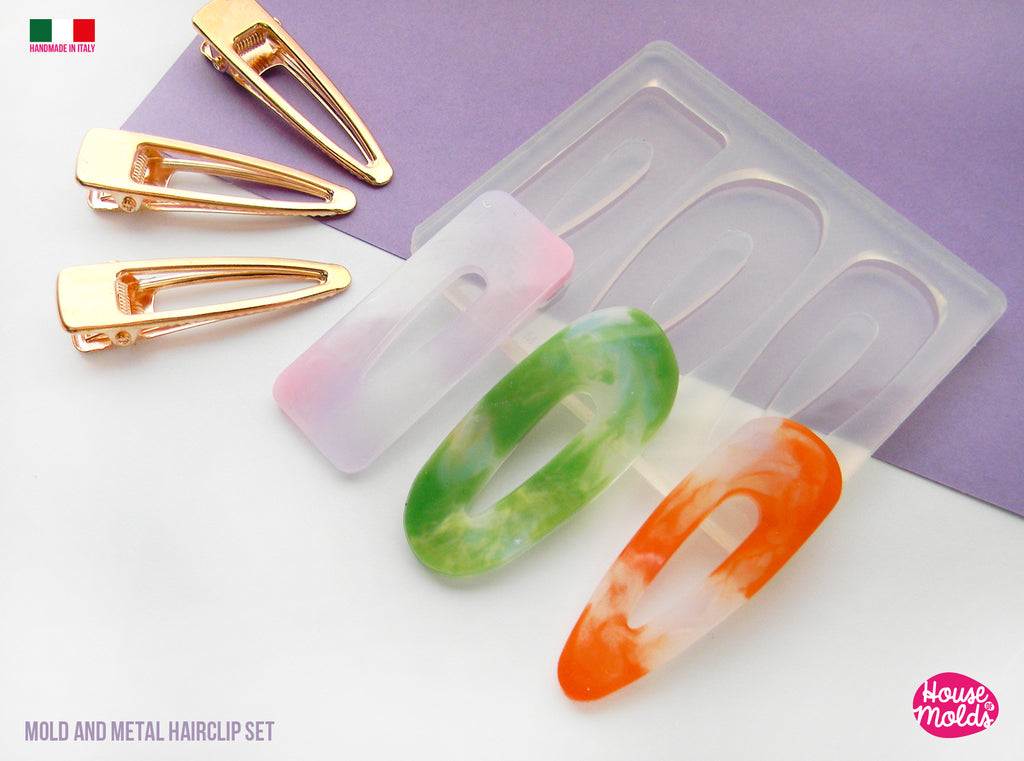 Everyday Hair Clips 3 Flat Shapes Clear Mold  - Transparent Silicone Mold super shiny  House of molds