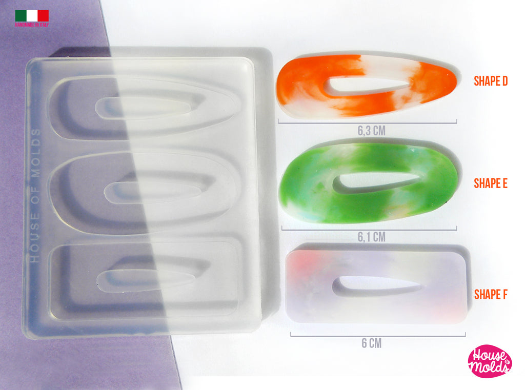 Everyday Hair Clips 3 Flat Shapes Clear Mold  - Transparent Silicone Mold super shiny  House of molds