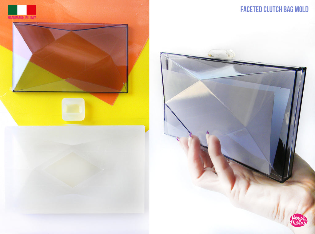 Faceted Clutch Bag Clear Mold , Clutch measurements 10,6 cm x 17,8 cm - shiny and glossy castings